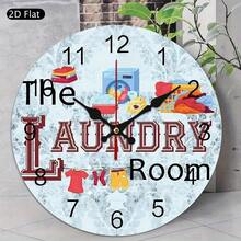 1-Piece Innovative Laundry Room Themed Wall Clock (2D Model), Featuring Laundry Detergent, Clothes Pegs, And Washing Machine Designs (AA Batteries Not Included) -- Suitable For Modern Minimalist Home Decor In The Living Room, Bathroom, Kitchen, Bedroom, And Living Room - Style 1 - View 3