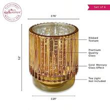 Kate Aspen - Candelabros votivos de vidrio acanalado clásico dorado juego de 6 decoración de otoño decoración bohemia decoración de estantes regalo perfecto para anfitriona o decoración del hogar - Dorado - Ver 6