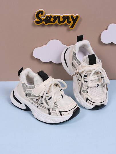 1 Pair Kids' Anti-Slip Thick Sole Sports Shoes, Breathable Mesh Girls' Tennis Shoes, Comfortable Versatile Children's Casual Shoes, Convenient Hook And Loop Design