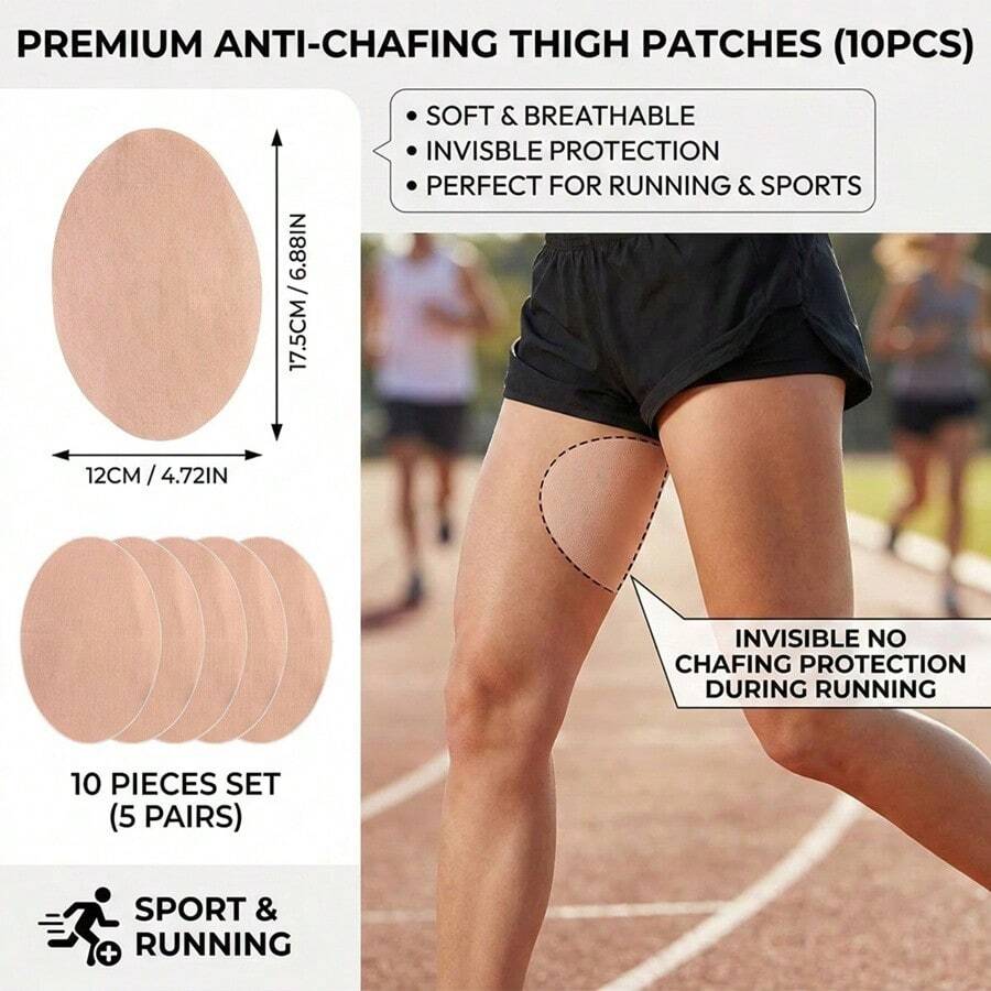 10PCS Invisible Thigh Anti-Chafe Patches High Elasticity & Ultra-Thin Inner Thigh Protectors For Chafing Prevention Discreet & Comfortable Wear - 杏色 - 查看 1