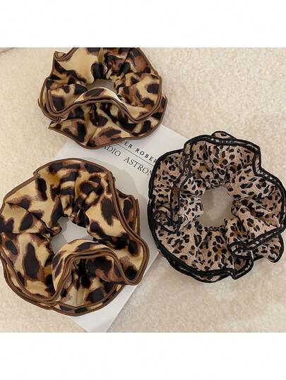 Leopard Print Elegant Large Scrunchie Hair Accessory, New Arrival Oversized Double-Layer Hair Tie Headband, Fashionable High-End