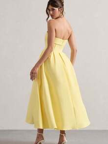 Women's Solid Color Strapless Long Dress - Elegant And Slim Fit Long Dress For Vacation, Suitable For Weddings, Music Festivals, Parties, Clubs, Evening Banquets, And Other Occasions. - Màu vàng - Xem 6