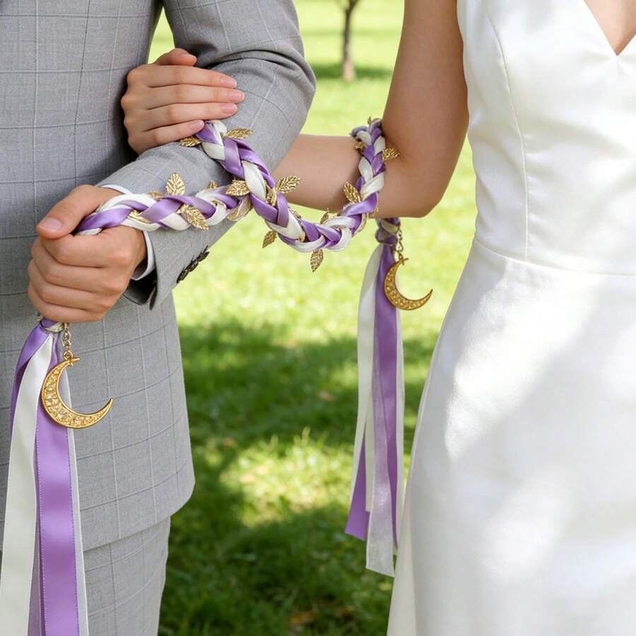 Wedding Lasso Rope, Handfasting Cord With Moon Pendants Hanging Decor Party Favor - Purple - View 1