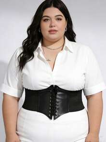 Black Elastic Wide Waist Belt, Versatile Waistband Suitable For Pants, Dresses, Jackets, Suits, Cosplay, Halloween - Black - View 2