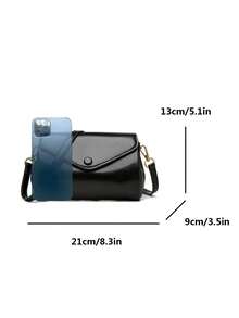 1 chiếc (8.3in*5.1in*3.5in) Túi đeo vai nữ thời trang, túi đeo chéo, túi đeo vai kiểu sling, túi messenger, túi nắp gập, được làm từ chất liệu PU bền, phù hợp cho mua sắm, hẹn hò, dự tiệc, đi làm, dây đeo có thể điều chỉnh, túi đeo vai màu đen thanh lịch, tối giản, phong cách thường ngày. - màu đen - Xem 7