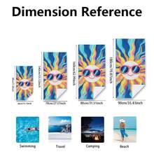 1 chiếc khăn tắm biển họa tiết hoạt hình mặt trời và sọc, siêu thấm hút, nhanh khô, mềm mại và nhẹ, lý tưởng cho bãi biển, bơi lội, hoạt động ngoài trời và du lịch. - C - Xem 2