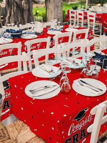 5pcs 2026 Graduation Party Decorations, Graduation Party Supplies, Congratulations Graduation Tablecloth, Transparent Tablecloth Clips, Plastic Tablecloth Clips, Red, Black And White Disposable Graduation Tablecloths, Graduation Tablecloth Party Decor - Graduation GRAD Tablecloth - Red - View 9