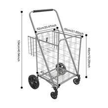 Silver Folding Trolley, Iron Frame With Baked Enamel Finish, 4-Wheel (2 Lockable) Shopping Cart, 50 Kg Load Capacity For Outdoor And Indoor Use (55*104 Cm) - A - View 2