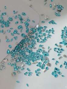 100 viên đá Zirconia mini đáy phẳng trang trí móng tay, nhiều hình dạng trái tim và vuông, màu xanh ngọc lam siêu sáng bóng. - cái hồ màu xanh - Xem 6