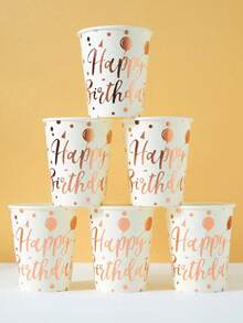 10/20pcs Disposable Paper Cups, White Background Rose Gold Balloon Pattern Design For Cold Drinks And Coffee, Suitable For Birthday Party, Family Gathering, Picnic, Party Decoration - Multicolor - View 1