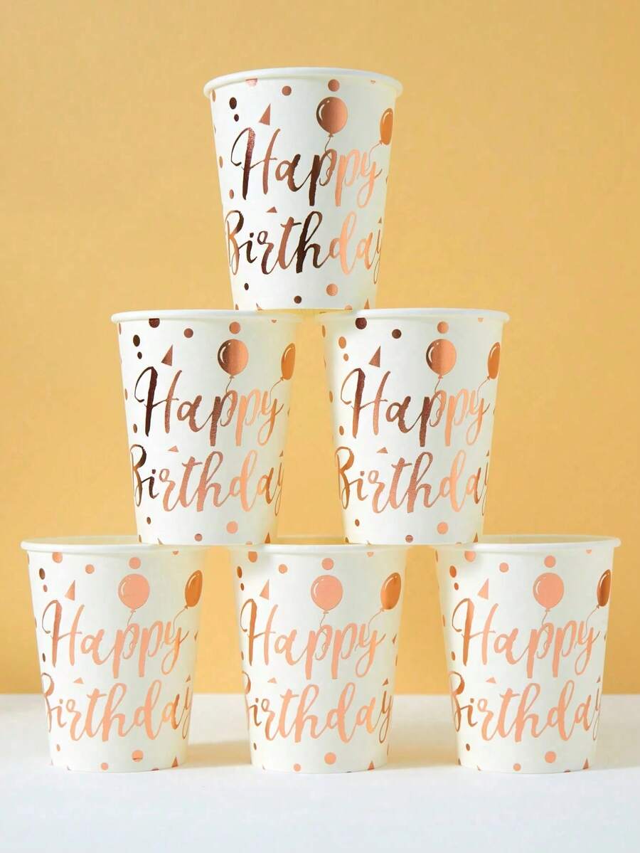 10/20pcs Disposable Paper Cups, White Background Rose Gold Balloon Pattern Design For Cold Drinks And Coffee, Suitable For Birthday Party, Family Gathering, Picnic, Party Decoration - Multicolor - View 1