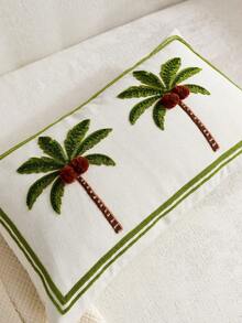 1pc Coconut Tree Embroidered Green Throw Pillow Cover, Fresh Green Plant Palm Tree Cushion Cover For Indoor Decor, Suitable For All Seasons, Pillow Insert Not Included - Green - View 5