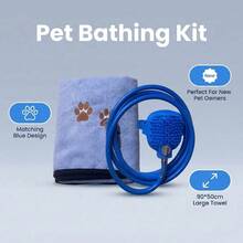 Bộ 2 món vòi sen và khăn tắm silicon màu xanh dương dành cho thú cưng. - Xem 6