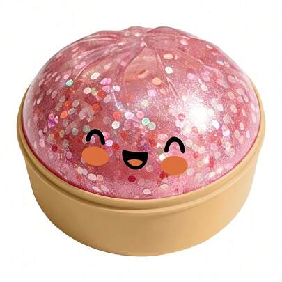 Cute Pink Glitter Steamed Bun Squishy Toy With Beige Steamer Case, Kawaii Slow Rising Soft Squeeze Squishies, Fidget Squishy Toys For Kids Stress Relief & Sensory Play