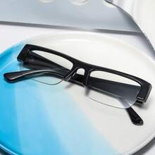 半框黑色平面镜片，复古窄框眼镜，让脸看起来更小 - 黑色 - 查看 7