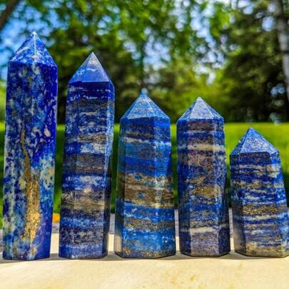 1 tháp pha lê Lapis Lazuli, chóp pha lê hình cột, màu xanh đậm và trắng vân đá cẩm thạch, có những vết nứt không đều độc đáo, mẫu khoáng vật, quà tặng pha lê, đồ trang trí bàn làm việc bằng pha lê.