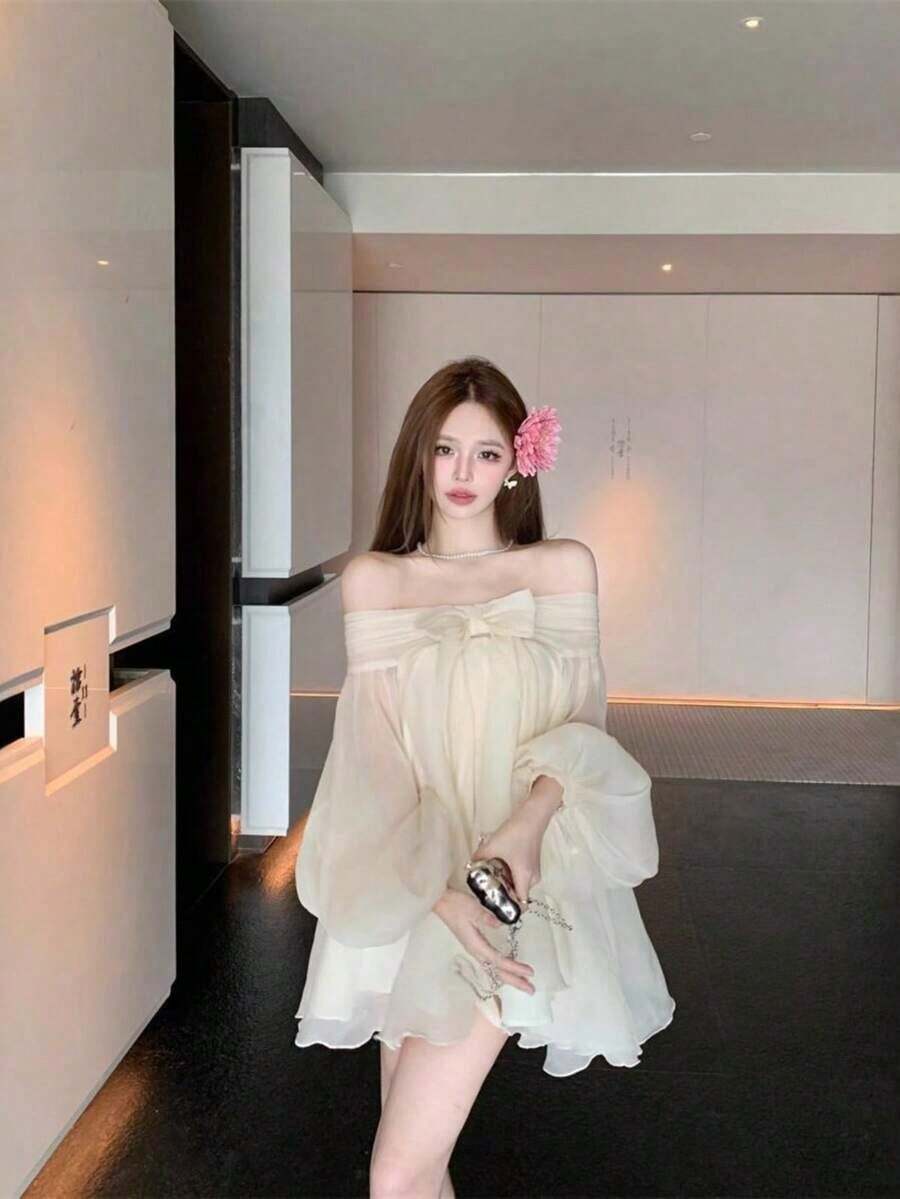 Women Short Dresses - 杏 - 查看 1