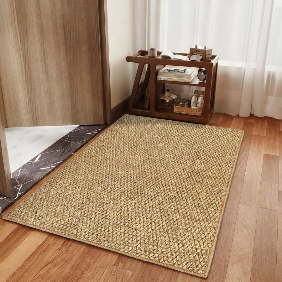 1pc Nordic Style Brown Faux Jute Fabric Washed Cotton Doormat, Semi-Circle Warm Earth-Tone Entrance Rug, Practical Hallway Bedroom Luxury Home Decor Carpet, Easy Maintenance Entryway Doorway Rug - Multicolor - View 1