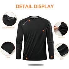 Camiseta de entrenamiento de manga larga de secado rápido para hombre, cuello redondo, para correr, deportes de primavera/otoño - Negro - Ver 7