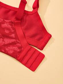 Plus Size Wireless Soft Comfortable Jacquard Full Coverage Unpadded Everyday Bra - Red - View 11