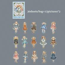 30 Sheets/Bag, Gorgeous Vintage-Style PET Stickers Featuring Sweet-Style Characters In Dresses. Perfect For A Variety Of Uses, Including DIY Crafts, Scrapbooking, Journals, DIY Gift Cards, And Other Handmade Projects. Scrapbook Supplies - Sticker - View 13