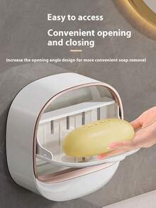 高品质带盖皂碟，强力粘胶壁挂式皂架，家用防滴漏皂碟 - 彩色 - 查看 3