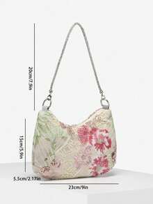 1件女士简约闪亮水钻网纱亮片刺绣3D立体花卉粗手链，搭配优雅新月形腋下手拿包，适合外出、约会、派对等场合。 - 彩色 - 查看 6