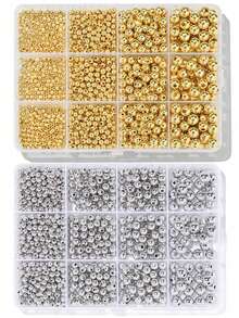 3/4/6/8毫米金银色光滑圆珠套装，CCB圆形隔珠，适用于珠宝制作，DIY手链项链珠宝制作材料，珠宝制作套装 - CCB KIt - 查看 12