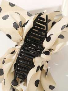 1pc Polka Dot Mesh Bow Hair Claw, Sweet - White Polka Dots - View 4