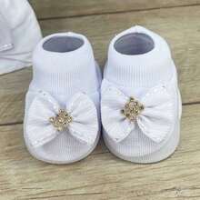 Baby Slippers And Headband Set For Newborns With Rhinestones And Assorted Bows - White - View 2