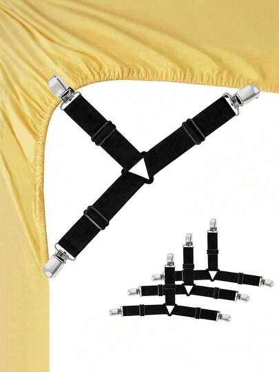 1/4/8 Piezas Sujetadores ajustables negros para sábanas, Clips elásticos triangulares para sábanas con abrazaderas metálicas, Adecuados para sábanas, colchones, tablas de planchar o sofás. Clips para sábanas con bloqueo, Sujetadores de esquina de sábanas de gran resistencia, Fijadores de sábanas antideslizantes, Soportes de clips para sábanas, Estabilizadores de bastidor de cama