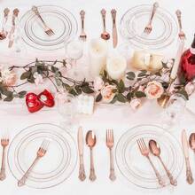 2pcs Transparent Rose Gold Rim Plate Set, Includes 7.5" Dessert Plate/10.25" Dinner Plate, Minimalist, Modern, Easy To Clean, Reusable, Suitable For Birthday Parties, Valentine's Day Dinners, Ramadan, Weddings, Family Gatherings, Outdoor Picnics, Camping And More - Multicolor - View 8