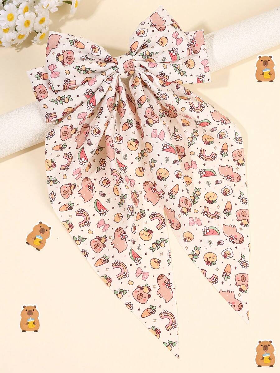 1 pieza Lazos grandes de pelo con cinta colorida, Pinzas para el pelo con estampado de Capibara y frutas, Hebillas de pelo lindas para niñas y adolescentes, regalos para fiestas de primavera y verano - Multicolor - Ver 1
