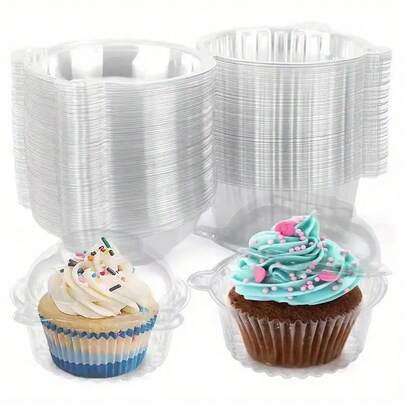 50pcs Clear Plastic Cupcake Boxes With Flip-Top Lids - Square, Reusable Dessert Containers For Cakes, Sandwiches, Cheesecakes, Muffins, And Pastries - Ideal For Weddings, Birthdays, Christmas, And Party Decorations