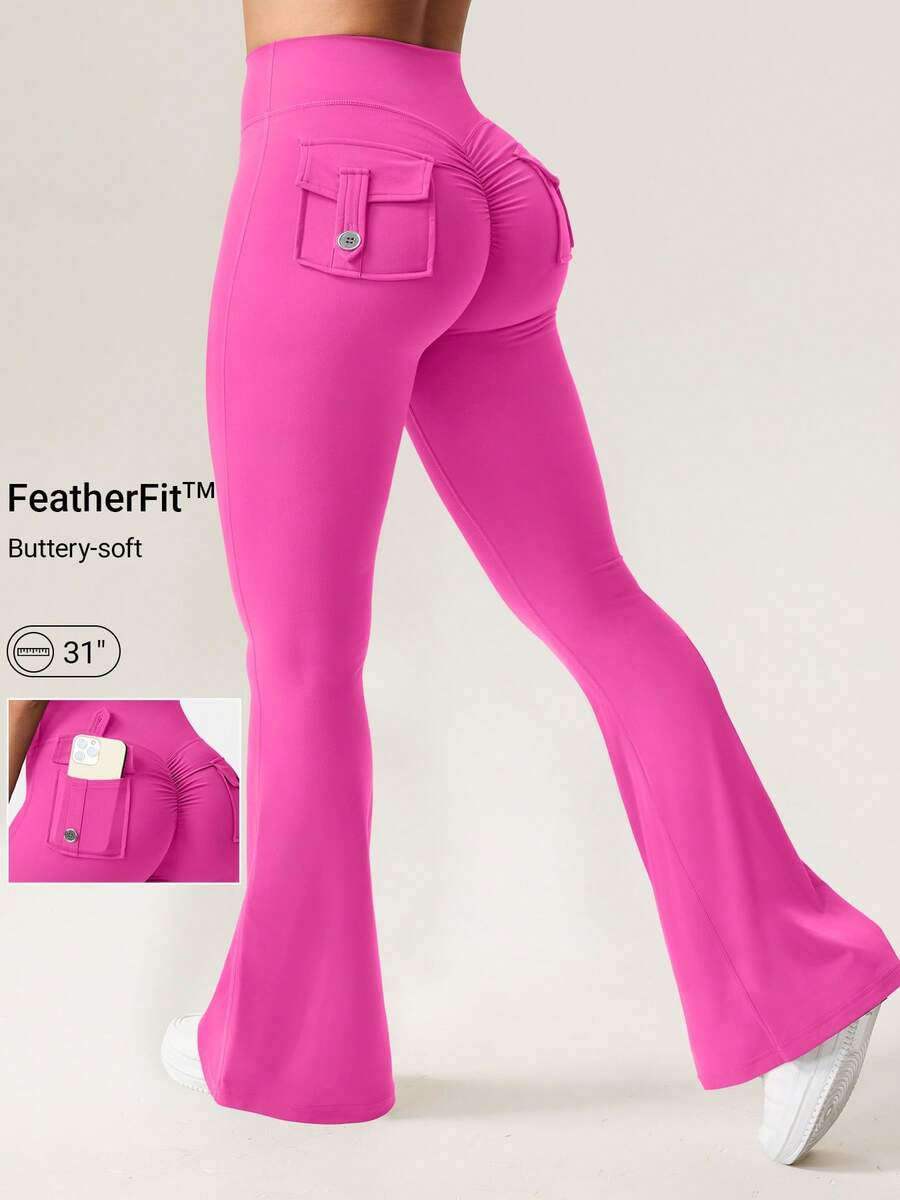 YEOREO Flare Leggings With Pockets For Women Butt Lifting Gym Yoga Leggings Flare Leggings Joggers For Women Summer Pants For Women - 玫紅 - 查看 1