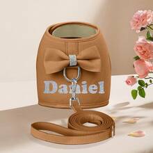 Bộ dây đeo và dây dắt chó bằng lưới họa tiết nơ kim cương sang trọng, được thiết kế riêng theo yêu cầu, kèm dây đeo ngực cá nhân hóa với lớp lót thoáng khí. - Nhiều màu - Xem 13