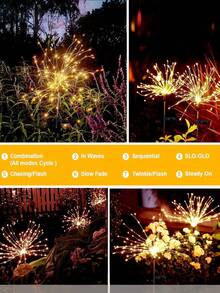 60/150/240/360 LED Solar Fireworks Light -8 Lighting Modes, IP65 Waterproof Garden Light, DIY Holiday Landscape Light, Suitable For Garden, Courtyard, Terrace, Street, Backyard, Corridor, Commercial,Camping,RV,Villa,Easter,Holiday Party Decoration - Fireworks - View 5