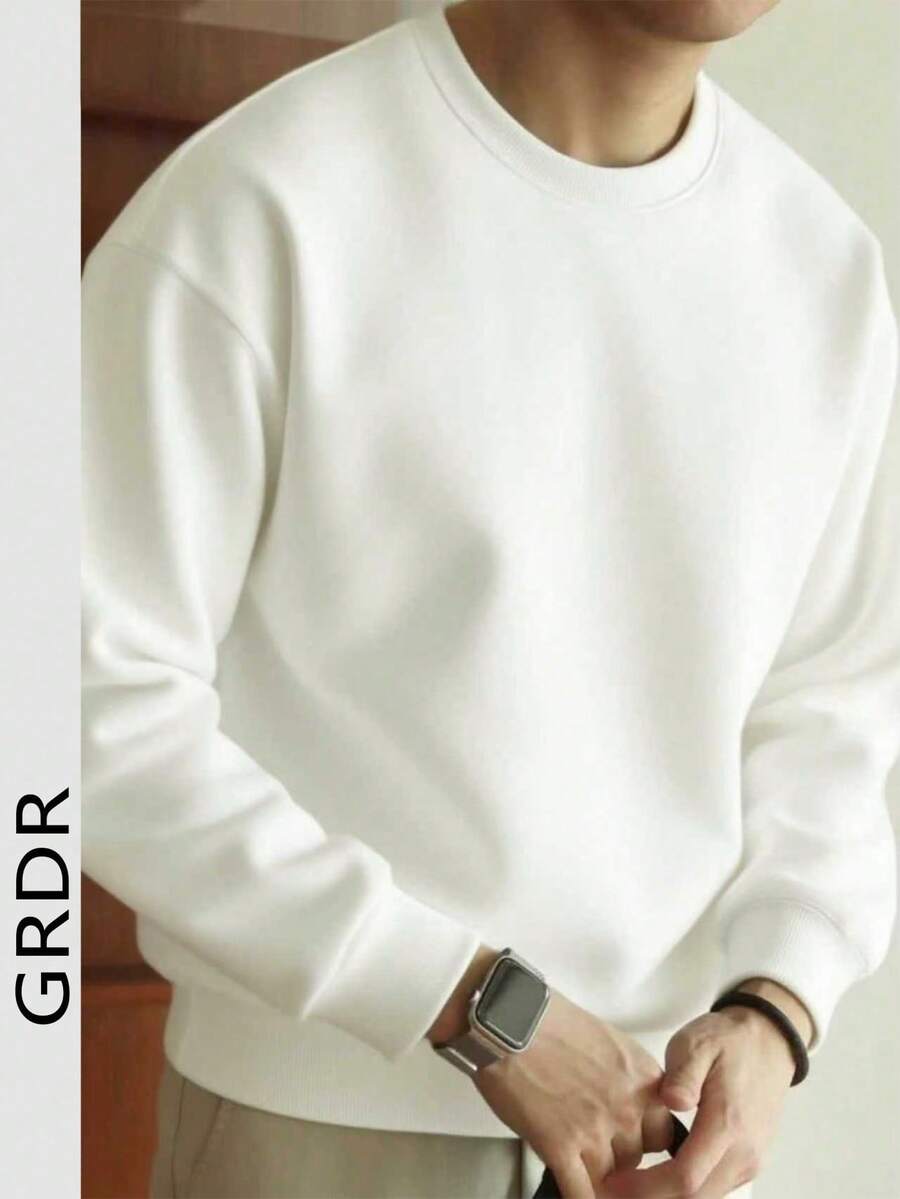 GRDR Men's Solid Color Long Sleeve Casual Loose Fit Crew Neck Sweatshirt