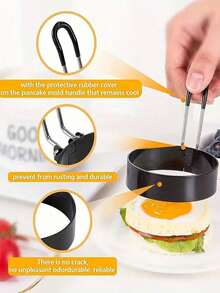 1 件装不锈钢圆形不粘煎蛋圈，带硅胶防烫手柄，煎蛋模具 - 彩色 - 查看 3