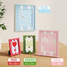 1pc Wavy Photo Frame With MDF Board And Tempered Glass Panel, Artistic Creative Home Decor, Colorful Wavy Design, 4 Standard Sizes 4x6 Inch, 5x7 Inch, 8x10 Inch, 11x14 Inch, Modern Fashion Interior Decoration, Fun Photo Frame (Random Photo Paper) - 1PC - View 1