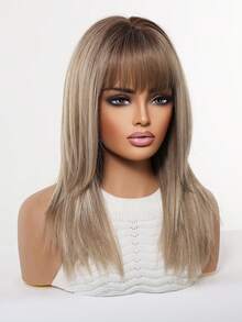 Tóc giả ombre nâu dài trung bình 16 inch có mái, được làm từ sợi tổng hợp chịu nhiệt, dễ đội và dễ bảo quản, phù hợp cho phụ nữ sử dụng hàng ngày, đi nghỉ lễ, dự tiệc và hóa trang. - Màu nâu ombre - Xem 5