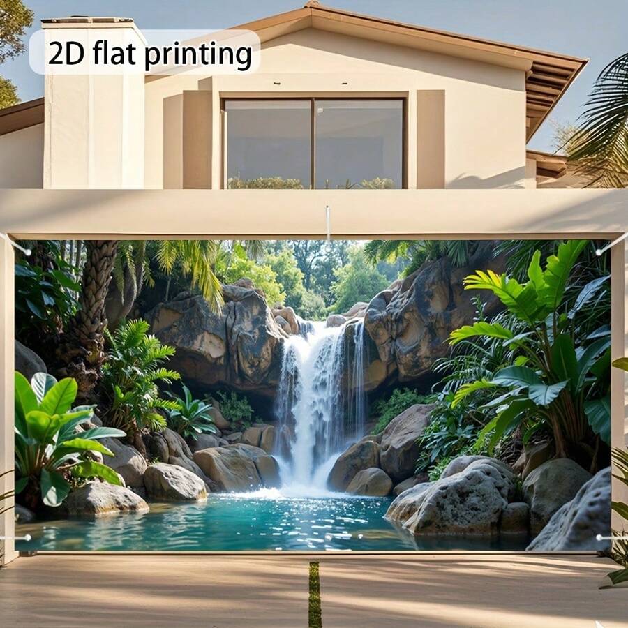 2D Printed Fabric Waterfall Garage Door Banner With Natural Inspiration, Vibrant Colors, Suitable For Creating Stunning Backdrops For Outdoor Events, 2D Flat Design - 14 - View 1