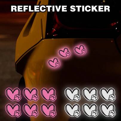 6张狗狗爪印和心形贴纸，闪亮宠物爱心汽车贴纸，窗户玻璃装饰贴纸，摩托车，笔记本电脑，卡通，时尚贴纸