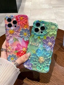 Ốp lưng bảo vệ thiết kế hoa anh đào hồng và xanh mới cho iPhone 16 Pro Max, ốp chống rơi vỡ viền lượn sóng bao phủ toàn diện cho iPhone 15 Pro, 14 Plus, 13, 12, 11, phong cách sáng tạo dành cho nữ. - Màu Hồng Tươi - Xem 2