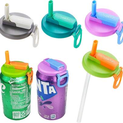 4pcs Reusable Soft Drink Can Lids With Flexible Straws. Insect-Proof, Waterproof, And Freshness-Preserving, Suitable For Regular Beverages, Beer, Juice, Soda, Etc., Helping To Maintain The Cleanliness And Hygiene Of Your Drinks