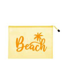 防水時尚沙灘包，印有「Beach」、椰子樹、棕櫚樹圖案。大容量透明化妝包，尼龍拉鍊，輕巧，適合春夏收納，完美適用於游泳、沙灘、潛水和夏季度假、返校，輕巧防曬收納包，適合朋友、家人、閨蜜、同學。生日、節日、派對、婚禮（伴娘）、教師節、郵輪必備、夏季度假禮物的完美禮品與紀念品 - 彩色 - 查看 17