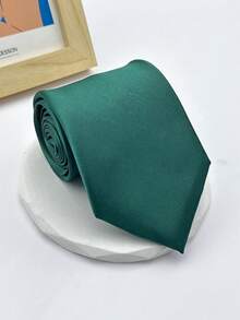 1 buah dasi polos 8cm untuk pria, dasi hitam polos buatan tangan untuk pernikahan, bisnis, dan pengiring pengantin. - Dark Green - View 2