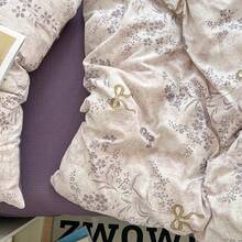 4pcs Bedding Set, Purple Ditsy Floral, Bowknot Duvet Cover, Soft & Breathable Polyester Bedding Set, Vintage French Romantic Botanical Floral Decor, Featuring Elegant Purple Flowers & Butterflies, Suitable For All Seasons, Includes 1 Duvet Cover (No Filling), 1 Bed Sheet, 2 Pillow Shams (No Filling) - Mauve Purple - View 7