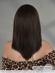 Dark Brown Layered Wig For Women 18 Inch Elegant Shoulder Length Straight Wig With Bangs, Natural Looking Soft Heat Resistant Fluffy Glueless Synthetic Fiber Wig For Daily Wear, Beginners Wigs Accessories, Mother's Day Gifts - 深棕色 - 查看 2