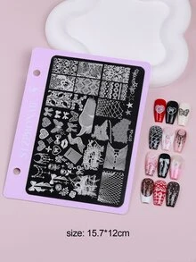 1 khuôn dập móng tay hình trái tim nơ ren, khuôn dập móng nghệ thuật hình trái tim và bướm họa tiết da báo, khuôn làm móng bằng thép không gỉ có thể tái sử dụng, dụng cụ khắc móng nghệ thuật bằng kim loại. - Nhiều màu - Xem 5